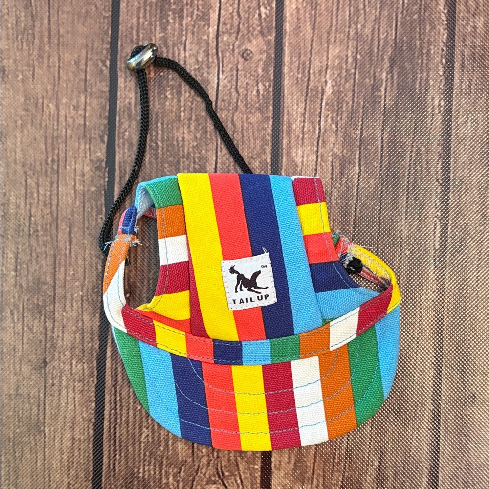 Tail Up Dog Hat with Ear Holes and Neck Strap
